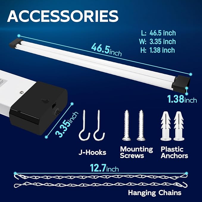 hykolity 1 Pack 4FT Linkable LED Shop Light for Garage, 6500lm, 4FT 60W Utility Light Fixture, 5000K Daylight LED Workbench Light with Plug, Hanging or Surface Mount, Black - ETL