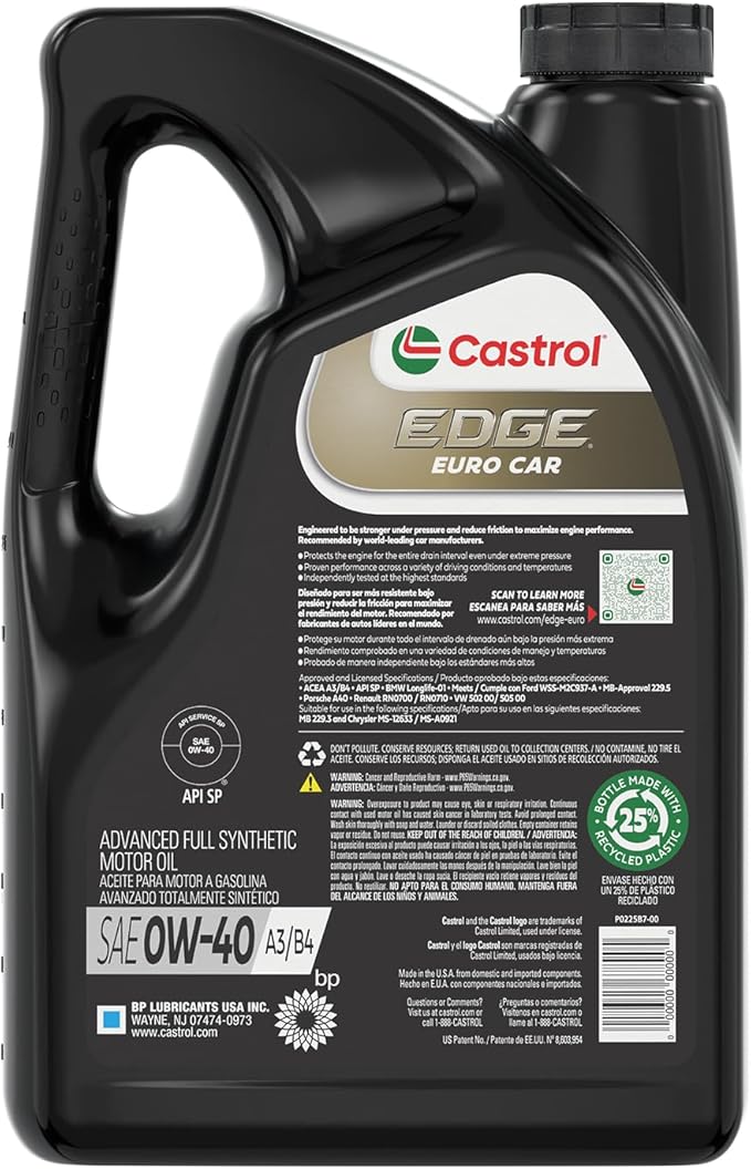 Castrol EDGE Euro 5W-30 A3/B4 European Advanced Full Synthetic Motor Oil, 5 Quarts, Pack of 3
