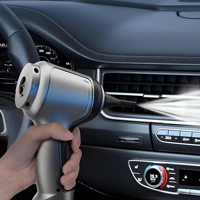 Vortix Smart Car Vacuum/Air Blower,Vortix Electric Air Duster & Vacuum,12000pa High Power Brushless Motor Wireless Handheld Car Vacuum Cleaner with Washable Filter & Storage Bag (Silver)