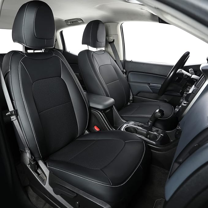 LUCKYMAN CLUB 2 Front Chevy Colorado Seat Covers, fit for 2023 2024 2025 Colorado Crew Cab Z71 LT ZR2 Work Truck with Faux Leather (Black 2 pcs)
