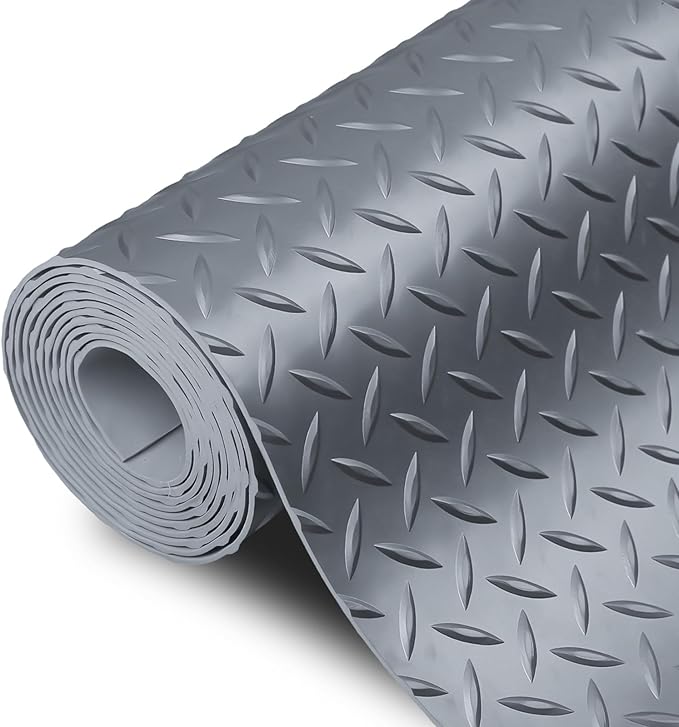 SEAL 4 x 8 Ft Premium Garage Floor Mat, Solid 2.8mm Thick Gray Commercial Grade Heavy Duty Parking Mat for Garage Floor, Golf Cart Parking, Water/Stain Resistant Floor Runner (Embossed Diamond Plate)