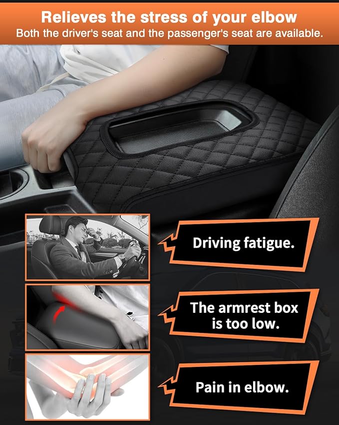 Shademax Center Console Cover for Chevy Silverado & GMC Sierra 2019-2025 2026 Accessories, Silverado Armrest Cover Jump Seat Console Cushion Pad Middle Console Armrest Lid Protective Cover PU Leather