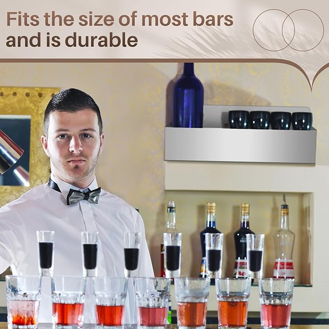 Tanlade 2 Pieces 15 Inch Single Speed Rail Stainless Steel Liquor Bottle Holder Wall Mounted Spray Bottle Rack Drink Rail Shelf for Bars, Silver
