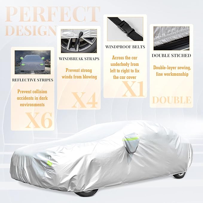 Car Cover Outdoor Full Exterior Covers Sedan Sun UV Rain Snow Wind Protection Car Cover Universal Fit for Sedan (Length 178"-187")