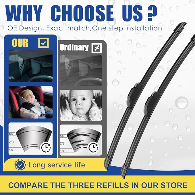 3 wipers Replacement for 2009 2010 2011 2012 2013 2014 2015 Nissan Murano Original Equipment Windshield Wiper Blades Set 26"+16"+12" (Set of 3) U/J HOOK