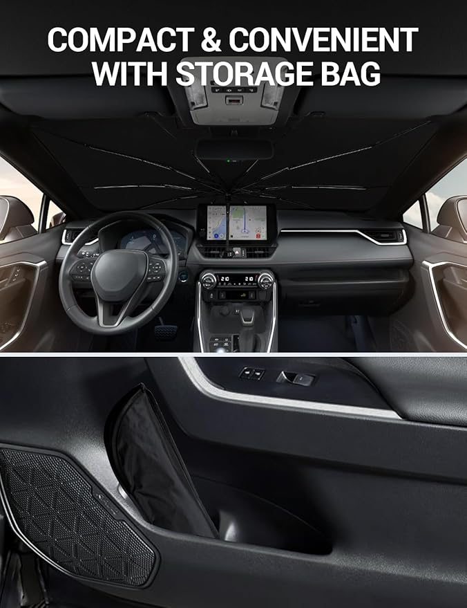 Proadsy Windshield Sun Shade Umbrella for Lincoln Aviator 2020-2025 Foldable Car Umbrella Sunshade with Soft TPU Handle Spring Structure Crystal Cooling Material Protect Car from Rays & Heat