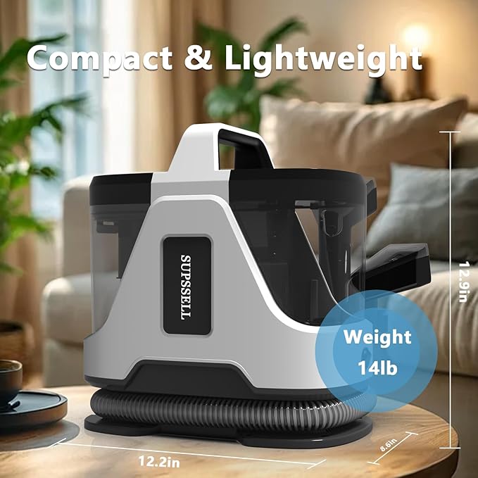 Carpet Spot Cleaner Machine, 16Kpa Portable Deep Cleaner with 62oz Tank and for Carpets, Upholstery, Pet Hair，Includes 2 Brushes, Extension Hose (White)