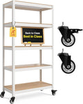 HOMEDANT House White 5-Tier Metal Rolling Cart Shelf Rack Casters Heavy Duty Wheel Shelving Unit Adjustable Utility Storage Shelves Organizer Shelf Kitchen Garage 36.2" W x 16.5" D x 69.5" H 1Pack