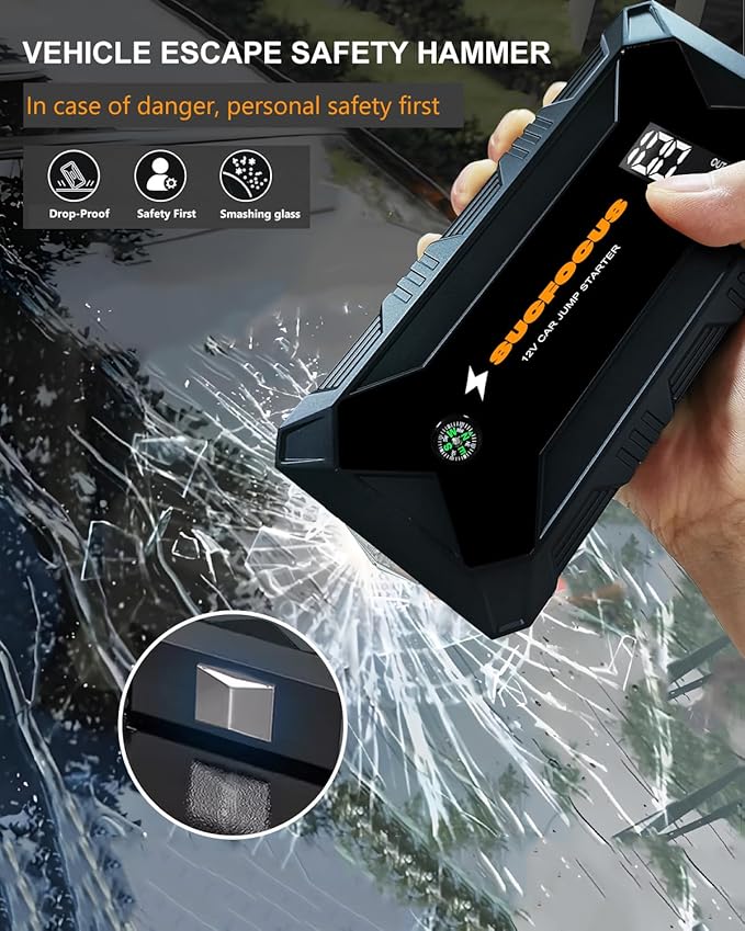 Jump Starter, 2500A Battery Jumper Starter Portable (for 8.0L Gas or 6.5L Diesel Engine), Car Battery Jump Starter, Jump Box, Jump Start Battery Pack with Jumper Cable, LED Light, USB QC3.0 (Black)