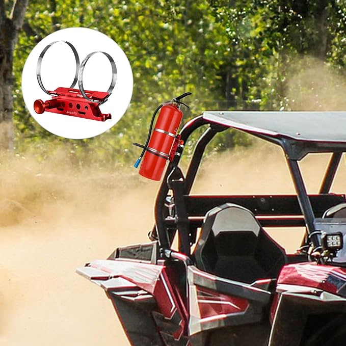 Universal Vehicle Fire Extinguisher Bracket, Aluminum Adjustable Quick Release Roll Bar Fire Extinguisher Bottle Mount with 8 Clamps, Compatible with Jeep Wrangler JK TJ Rubicon UTV, Red