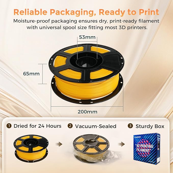 FLASHFORGE PLA Filament 1.75mm +/- 0.02mm, Matte Yellow 3D Printer Filament 1kg (2.2lbs) Spool, Excellent Printing Performance, Easy to Use for Most FDM 3D Printers