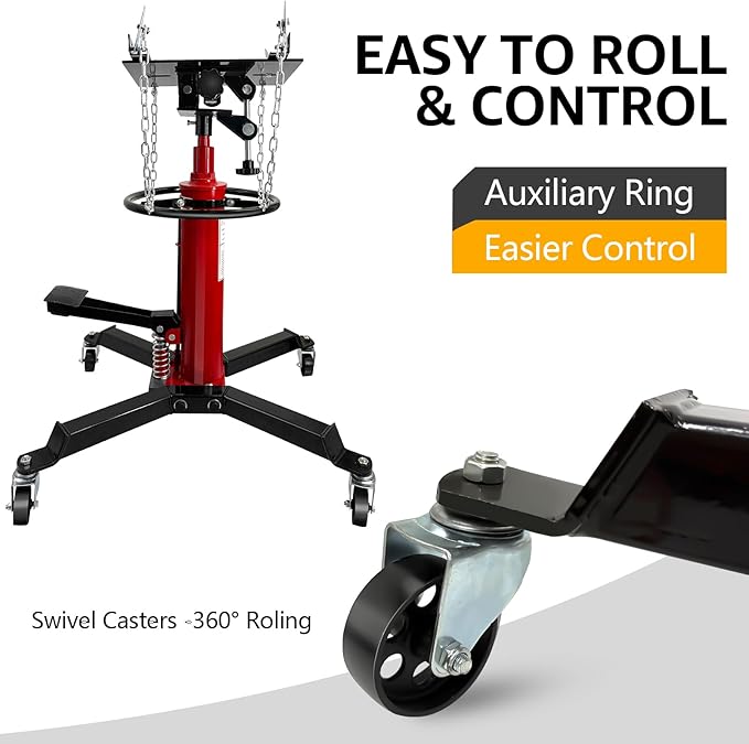 Transmission Jack 1660 lbs/ 0.75 Ton Capacity Hydraulic Telescopic Transmission Jack 34" - 68" Adjustable Height Telescoping Transmission Hydraulic with 360° Swivel Wheels Lift Hoist