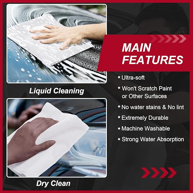 200 Pcs Microfiber Cleaning Cloth 16x16 Inch Microfiber Towels for Car Ultra Absorbent Cleaning Rags Reusable Lint Free Streak Free Detailing Towel for Car Washing Drying Dusting (White)