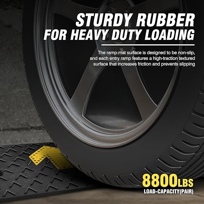 DNA MOTORING 2pcs 4.5" Rise Rubber Arrow Curb Ramp Heavy Duty Loading Threshold Ramp 37.4 in L x 11.8 in W x 4.5 in H for Loading Dock, Warehouse, Wheelchair, Motorcycles, Cars, TOOLS-00650