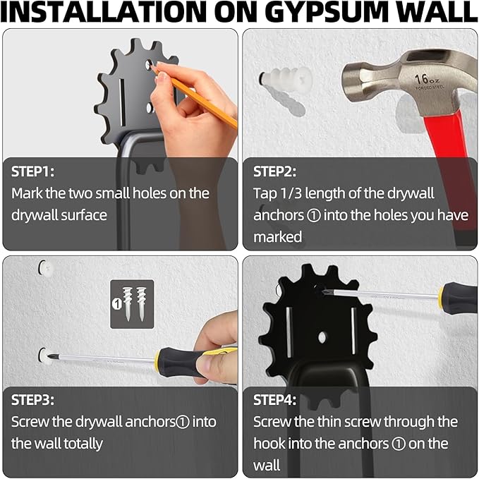 Heavy Duty Steel Storage Hooks - Utility Wall Mount Hooks with Anti-Slip Coating, Holds Bike, Ladder & Tools