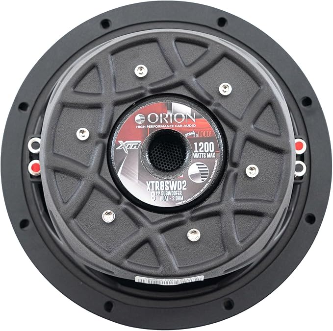 Orion XTR Series XTR8SWD2 Free Air Slim Shallow Mount 8” Car Subwoofer, 1200W Max Power, 300W RMS, Dual 2 Ohm, UV Coated Cone, NBR Surround – OEM Sub Replacement Compact for Lexus, BMW, Nissan, & More
