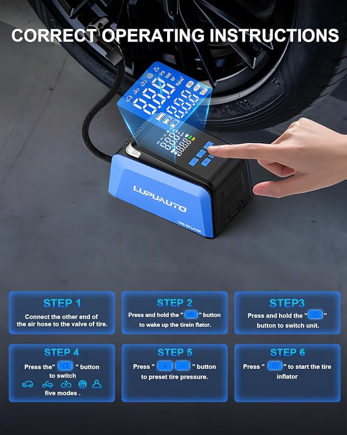 Tire Inflator Portable Air Compressor, 2X Faster Inflation, 150PSI Air Pump for Car Tires with Digital Pressure Gauge/LED Light for Car, Motorcycle, Bicycle, Balls and More