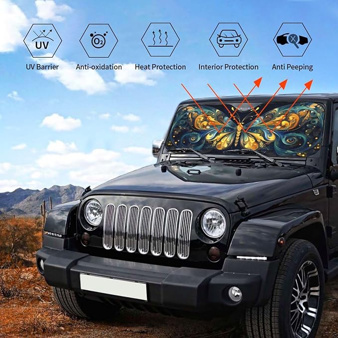 Beautiful Butterfly Car Sun Shade Windshield Sunshade Foldable Front Window Shield Cover for Truck SUV