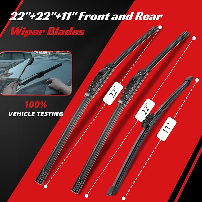 OTUAYAUTO Premium Windshield Wiper Blades - Replacement for Ford Expedition 2018-2023 - Precision Fit, All-Weather Performance, Front and Rear Wiper Blades, J/U Hook - 22"+22"+11" (Pack of 3)