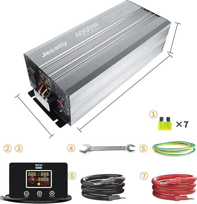 4000 Watt Pure Sine Wave Power Inverter DC 12V to 110V/120V AC Converter with 2 AC,5V 2.4A USB Charging Ports, Car Solar Power Inverters with LCD Display for Home RV Truck