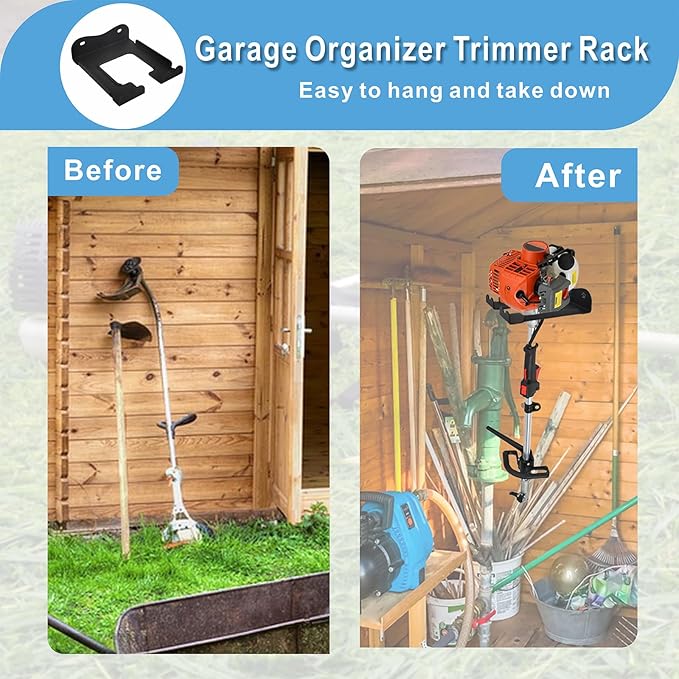 Garage Organizer Trimmer Rack, Heavy Duty Steel Weeder Eater Hanger, Wall Mounted Garden Tool Storage Rack, Black, 5.9 x 4.9 x 1.5 inches