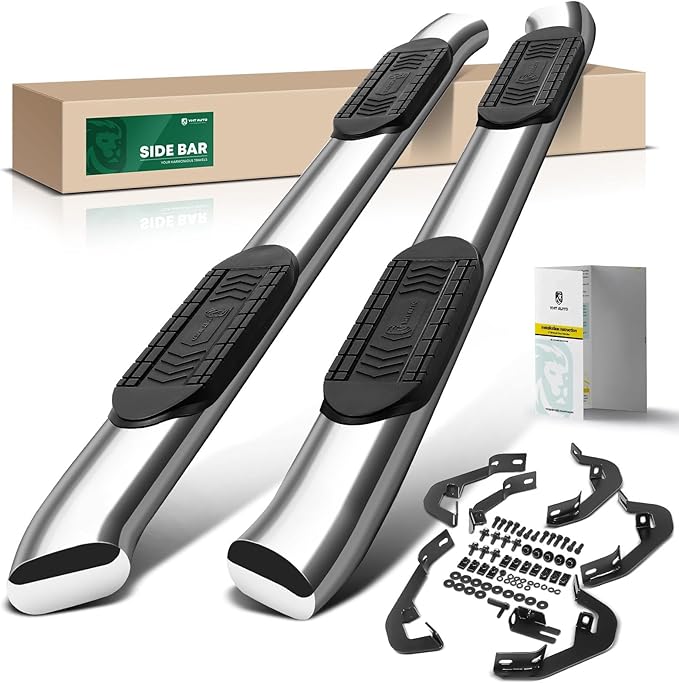 YHTAUTO 6" Running Boards Side Steps Compatible with 2007-2019 Chevy Silverado & GMC Sierra 1500/2500 HD/3500 HD, Crew Cab, Oval Bent Ends Stainless Steel Polished Chrome, Truck Cab Side Step Rails