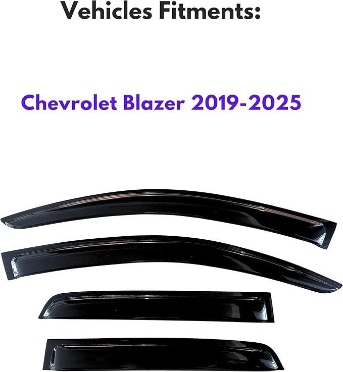 KPY Window Visor Compatible with Chevrolet Chevy Blazer 2019-2025, 4PC Rain Guard Side Window Vent Deflectors Tape-On Style, 2019 2020 2021 2022 2023 2024 2025
