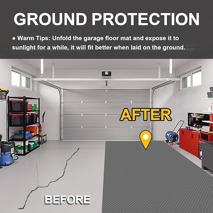 Garage Floor Mat 2.8mm Thickness PVC Garage Flooring Roll Diamond Plate Floor Mats for Garage, Workshop, Gym, Golf Cart Parking or Trailers (Grey, 7.5 x 20 FT)