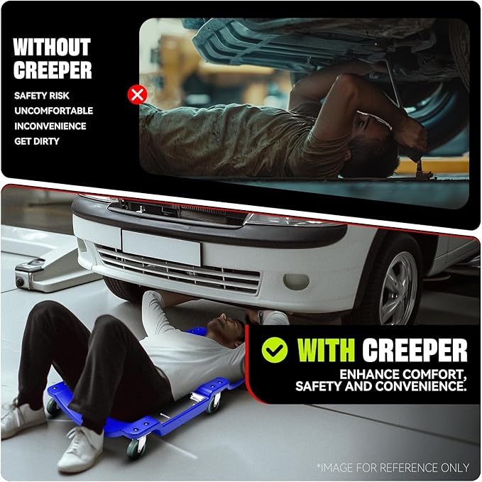 Auto Dynasty 40 Inches Mechanic Creeper, Automotive Garage Repair Low Profile Under Car Rolling Creeper with LED Light and Padded Headrest, Plastic, Blue