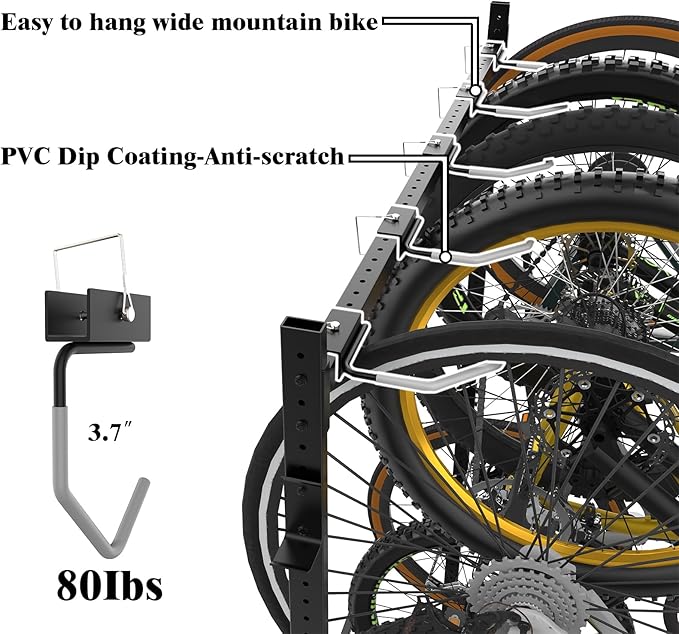Freestanding Bike Storage Rack for 5 Bikes, 52" Wide Steel Vertical Bike Rack with 5 Bike Hooks & 6 Hooks for Helmet Storage, Bike Racks for Home and Garage, Indoor Floor Bike Stand