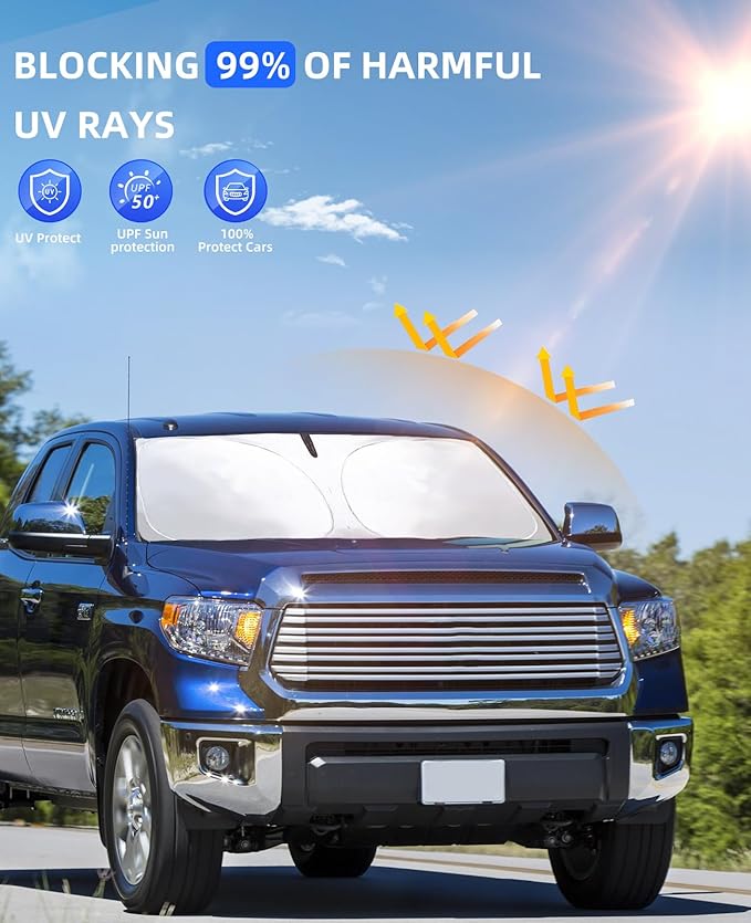 Custom Fit Tundra 2021 Windshield Sun Shade Window Sunshade for 2007-2020 Toyota Tundra Windshield Cover Limited SR5 Platinum TRD Pro Pickup Sun Visor UV Protector Heat Shield Truck Car Accessories