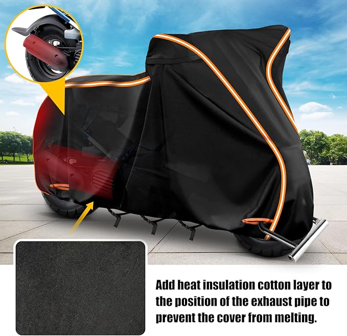 420D Motorcycle Cover for Vespa Scooters,Honda Super Cub,Yamaha Zuma 125,Honda Ruckus Outdoor Bike Cover Windproof Heavy Duty Waterproof Protection Fits up to Motorcycles with Side Boxes