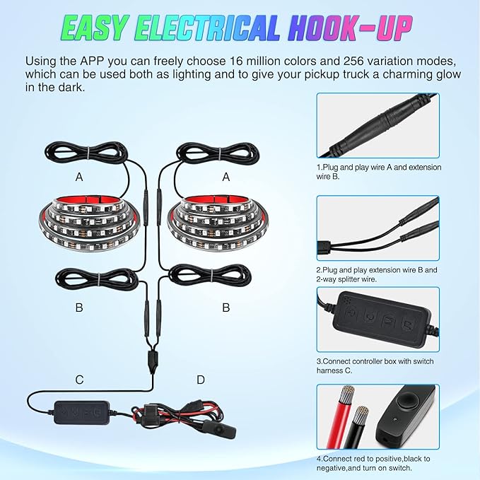 Nilight Truck Bed Light Strip RGB-IC LED Bar for Pickup Multi Dream Color DIY Music Synchronous with APP and RF Remote Control 2PCS 60 inch Cargo Lighting