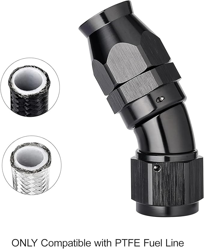EVIL ENERGY 12AN 30 Degree PTFE One Piece Full Flow End Hose Fitting Aluminum Black