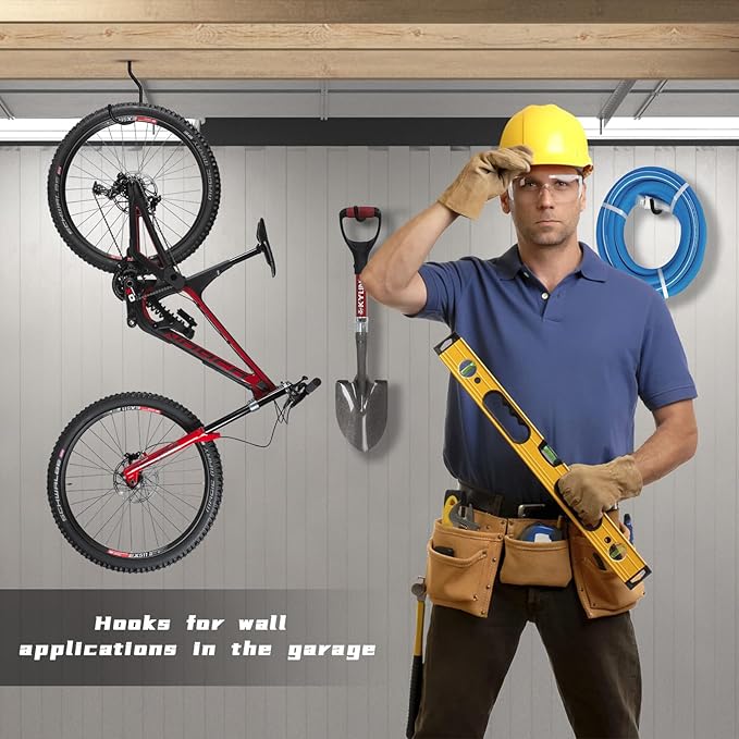 Bike Hooks Heavry Duty 6-Pack,Bicycle Storage Hanger Screw in Ceiling Hooks,Utility Hooks for Wall,Garage,Garden Organization and Storage,Fits Hanging All Bike Types,Bicycle Storage Hooks