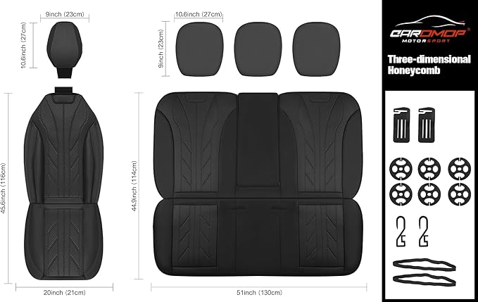 CAROMOP Luxury Faux Leather&Fabric Car Seat Covers Full Set with Breathable 3D Foam Back Support,Universal Comfortable Seat Covers for Cars,Trucks,SUVs, Front Armrests Compatible(5-Seat Black)