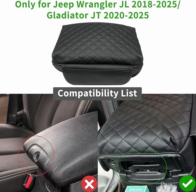 Xaido Center Console Cover Compatible with Jeep Wrangler JL 2018-2025 & Gladiator JT 2020-2025 Accessories, Console Armrest Cover, Leather Arm Rest Covering, Black