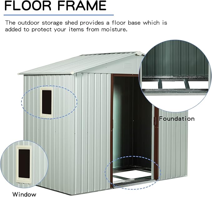 8 x 4 FT Outdoor Storage Shed with Side Window, Metal Garden Shed w/Sliding Doors & Lock, Floor Base and Air Vents, Utility Tool Storage House for Backyard Lawn, White