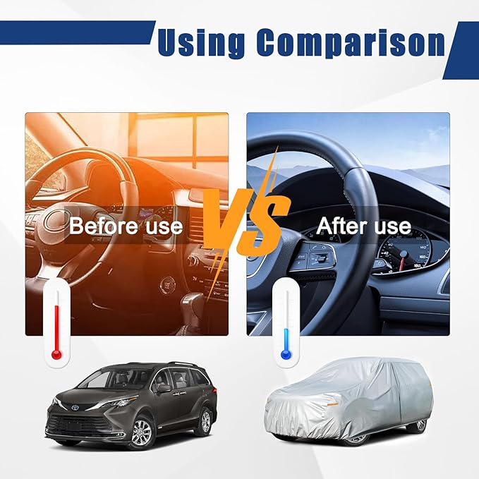 Kayme 6 Layers Car Cover Custom Fit for Toyota Sienna (1997-2025) Waterproof All Weather for Automobiles, Outdoor Full Cover Rain Sun UV Protection.Silver