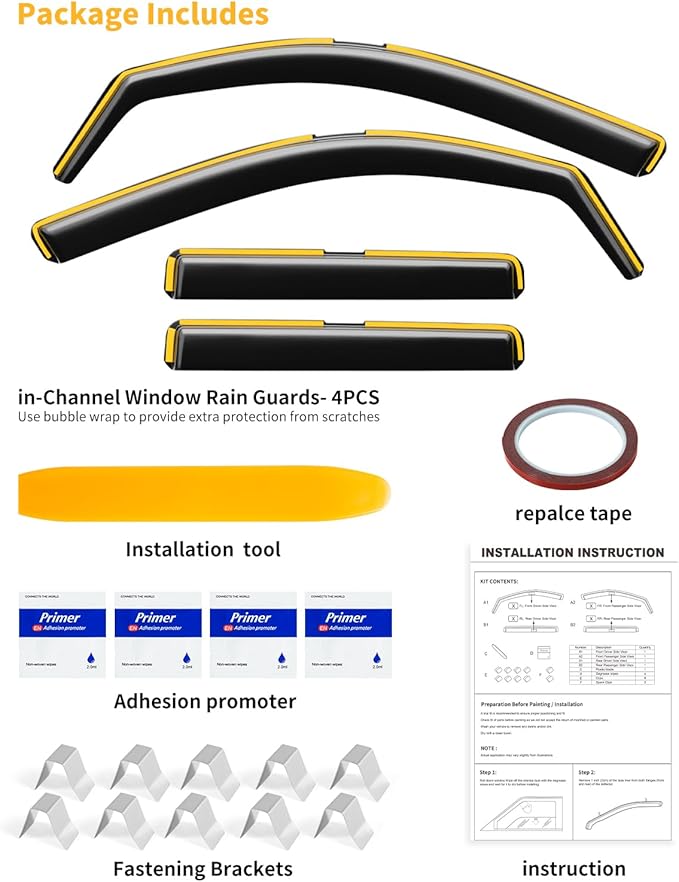 in-Channel Window Rain Guards Fit for Truck Toyota Tacoma 2024-2025 Double Cab with 4 Full-Size Doors Extra Durable Window Deflectors Window Visors Vent Shades Vent Visors Car Accessories