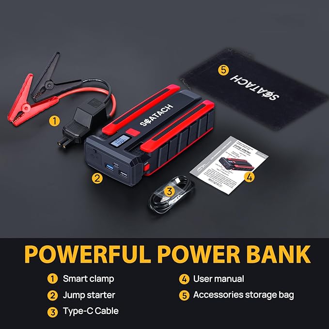 Scatach 002 5000A Car Battery Jump Starter,12V Jump Starter Battery Pack (up to 14.0L Gasoline and 12.0L Diesel Engine), Portable Jump Box with LED Display, 3 Modes Flashlight and Jumper