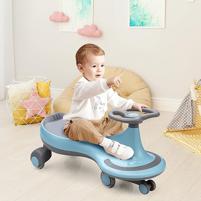 HONEY JOY Wiggle Car, 2 in 1 Swing Car for Kids, LED PU Flashing Wheels, No Batteries, Music, Gears or Pedals, Uses Twist, Turn, Ride On Toy for Toddlers Boys Girls 3 Years and Up (Blue)