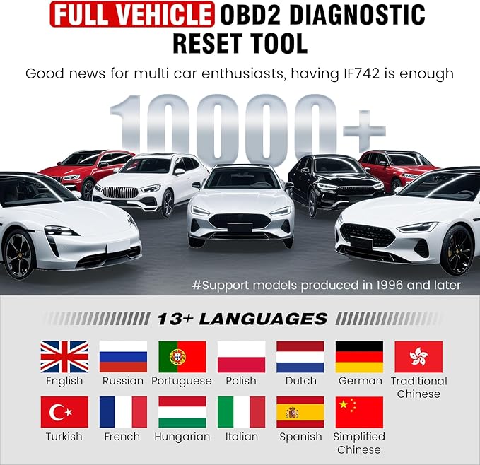 BOSSCOMM IF742 OBD2 Scanner, ABS/SRS/Transmission/Check Engine Code Reader Scan Tool with 6 Resets, ABS Bleeding/Oil/EPB/SAS/Throttle/BMS, Car Scanner Diagnostic Tool for All Cars, Upgraded of IF740