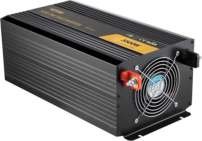VEVOR Pure Sine Wave Inverter 3500 Watt Power Inverter, DC 12V to AC 120V Car Inverter, with USB Port LCD Display Remote Controller and AC Outlets (GFCI), for RV Truck Car Solar System Travel Camping