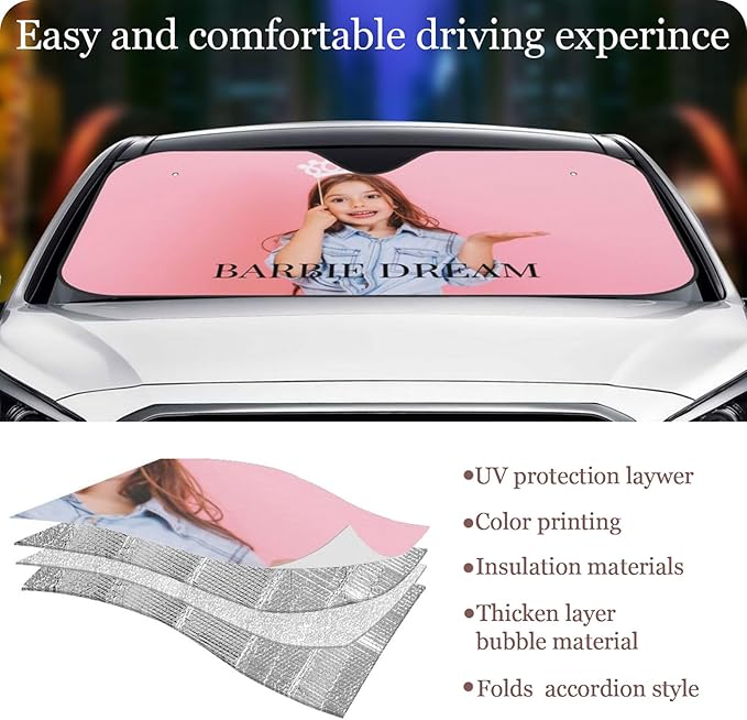 Custom Windshield Sun Shade for Car Personalized Window Sunshades Add Your Photo Logo Text Image Customize Car Sun Visor Foldable UV Ray Sun Protector for Sedans SUV Trucks (S)