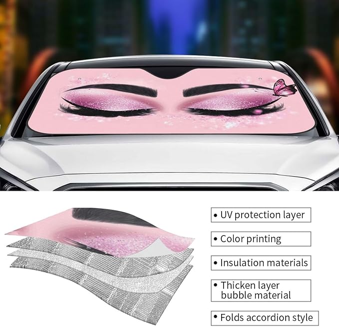 Hello Eyelashes Car Sun Shade Windshield Sunshade Foldable Front Window Shield Cover for Truck SUV