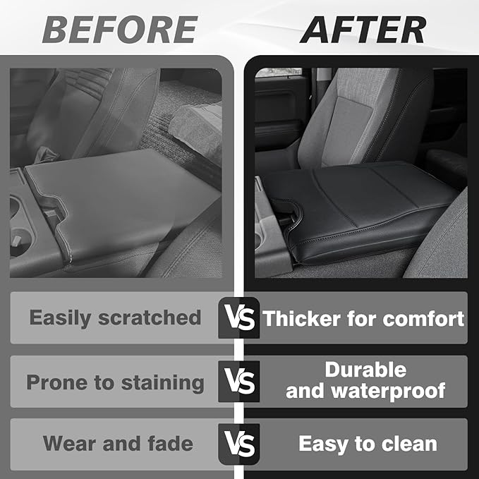 Muslogy Center Console Armrest Cover Compatible with Ford F-150 F150 2015-2024 2025 Comfort Armrest Pad Arm Rest Cushion Vegan Leather Protector Regular Thick(Jump Seat ONLY)