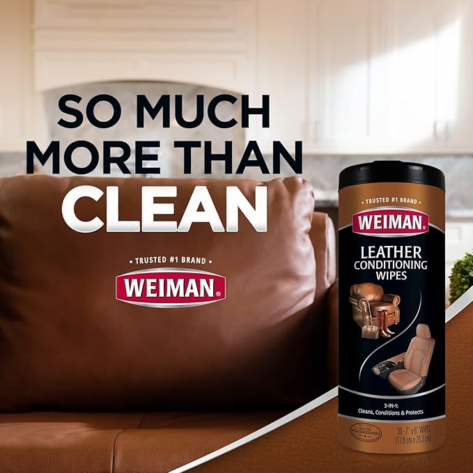 Weiman Leather Cleaner Wipes - Clean Condition UV Protection Help Prevent Cracking or Fading of Furniture, Car Interior, Couch, and Shoes, 2 Pack with Microfiber Cloth