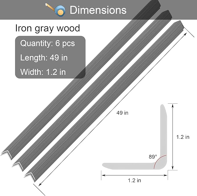 6 Pcs 49" Wall Corner Protector Trim, Gray Wood Grain Edge Strip for Door and Window Frames Mirror Trim Backsplash Tile Edge (Gray)