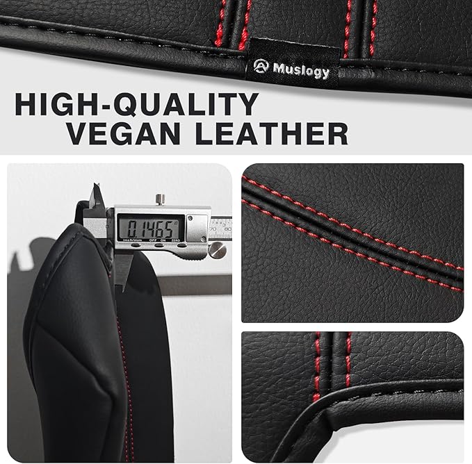Muslogy Armrest Cover Center Console Cover Compatible with 2024 2025 GMC Acadia & Chevrolet Chevy Traverse Accessories Vegan Leather Arm Rest Middle Console Protector (Black/Red Stitching)